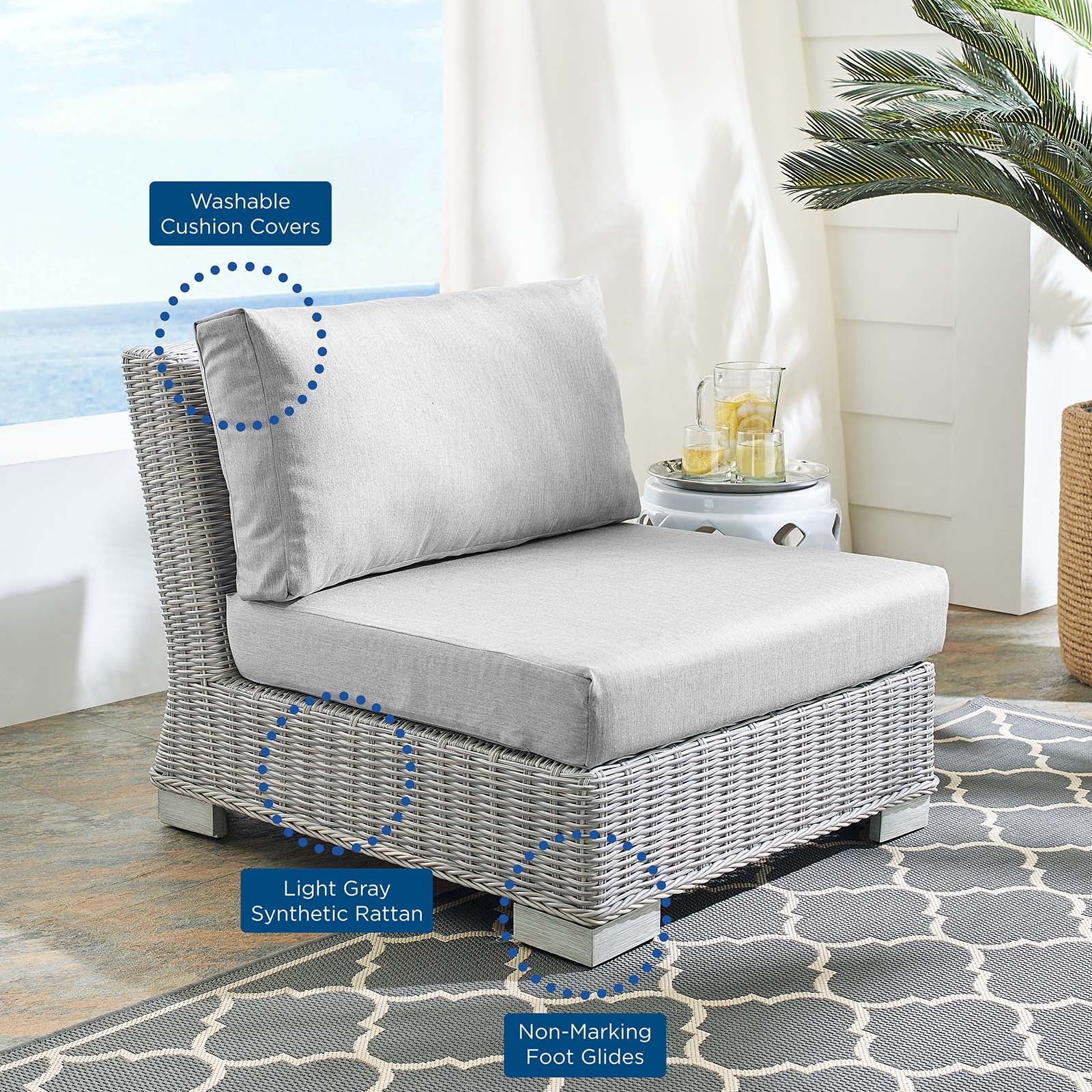 Conway Sunbrella® Outdoor Patio Wicker Rattan Armless Chair-Outdoor Armless Chair-Modway-Wall2Wall Furnishings