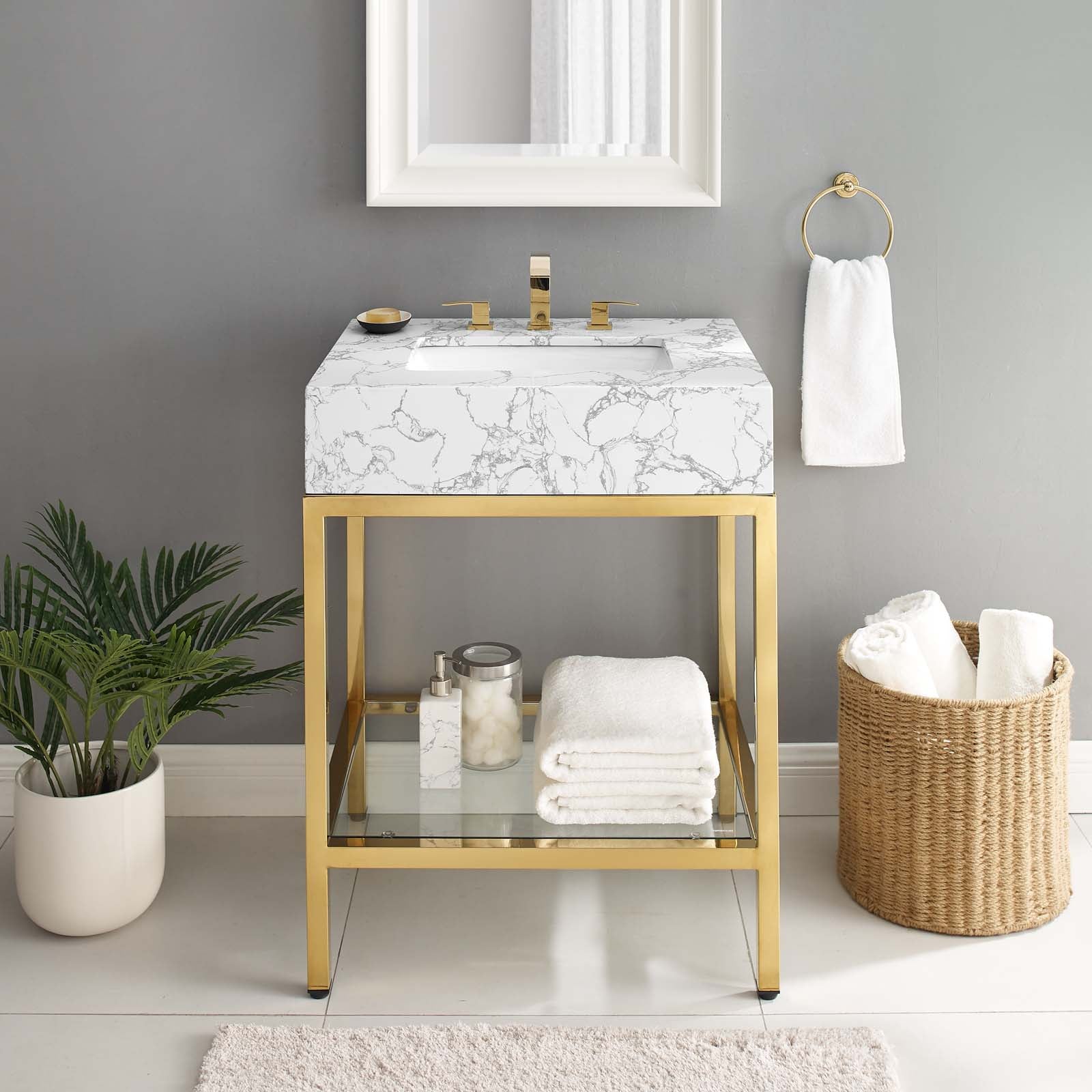 Kingsley 26" Gold Stainless Steel Bathroom Vanity-Bathroom Vanity-Modway-Wall2Wall Furnishings