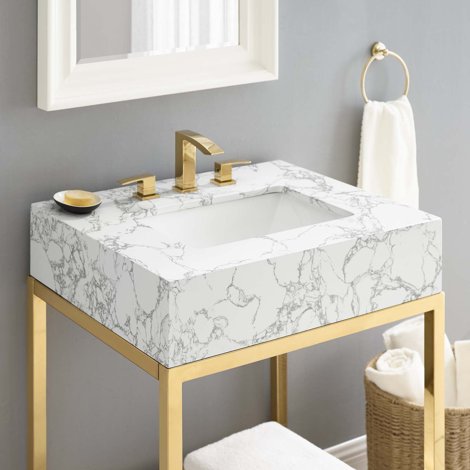 Kingsley 26" Gold Stainless Steel Bathroom Vanity-Bathroom Vanity-Modway-Wall2Wall Furnishings