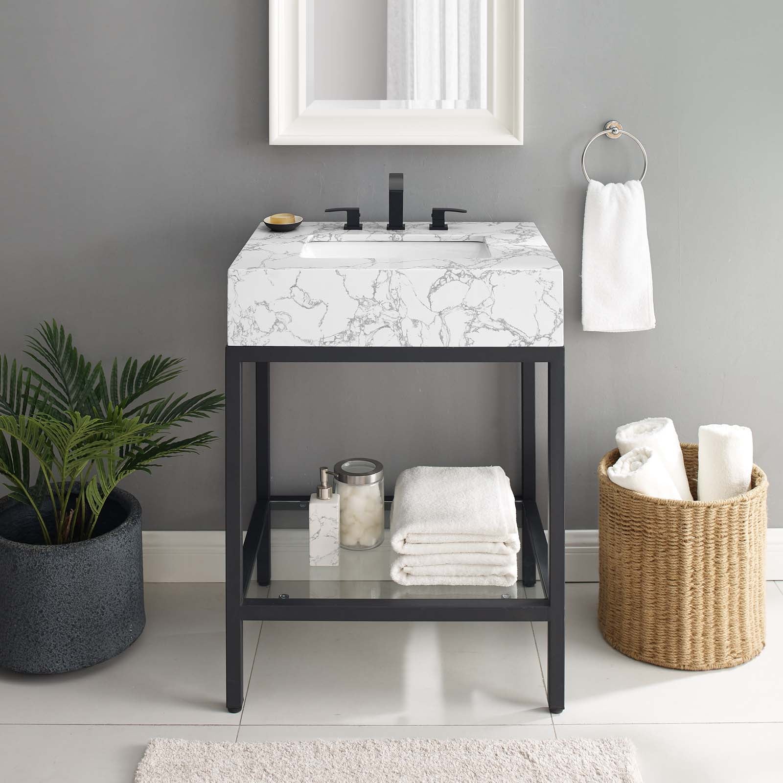 Kingsley 26" Black Stainless Steel Bathroom Vanity-Bathroom Vanity-Modway-Wall2Wall Furnishings