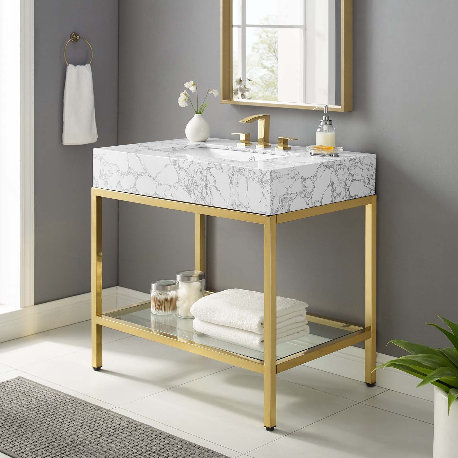 Kingsley 36" Gold Stainless Steel Bathroom Vanity-Bathroom Vanity-Modway-Wall2Wall Furnishings
