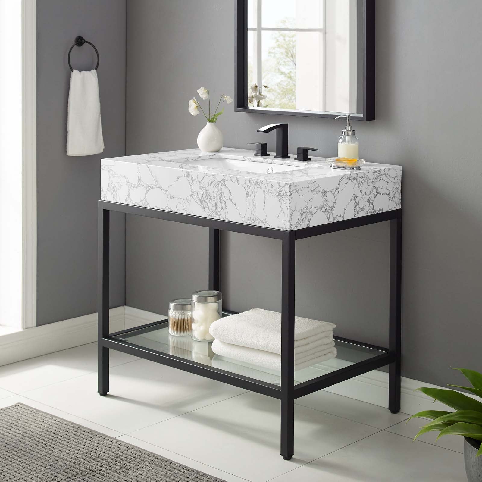Kingsley 36" Black Stainless Steel Bathroom Vanity-Bathroom Vanity-Modway-Wall2Wall Furnishings