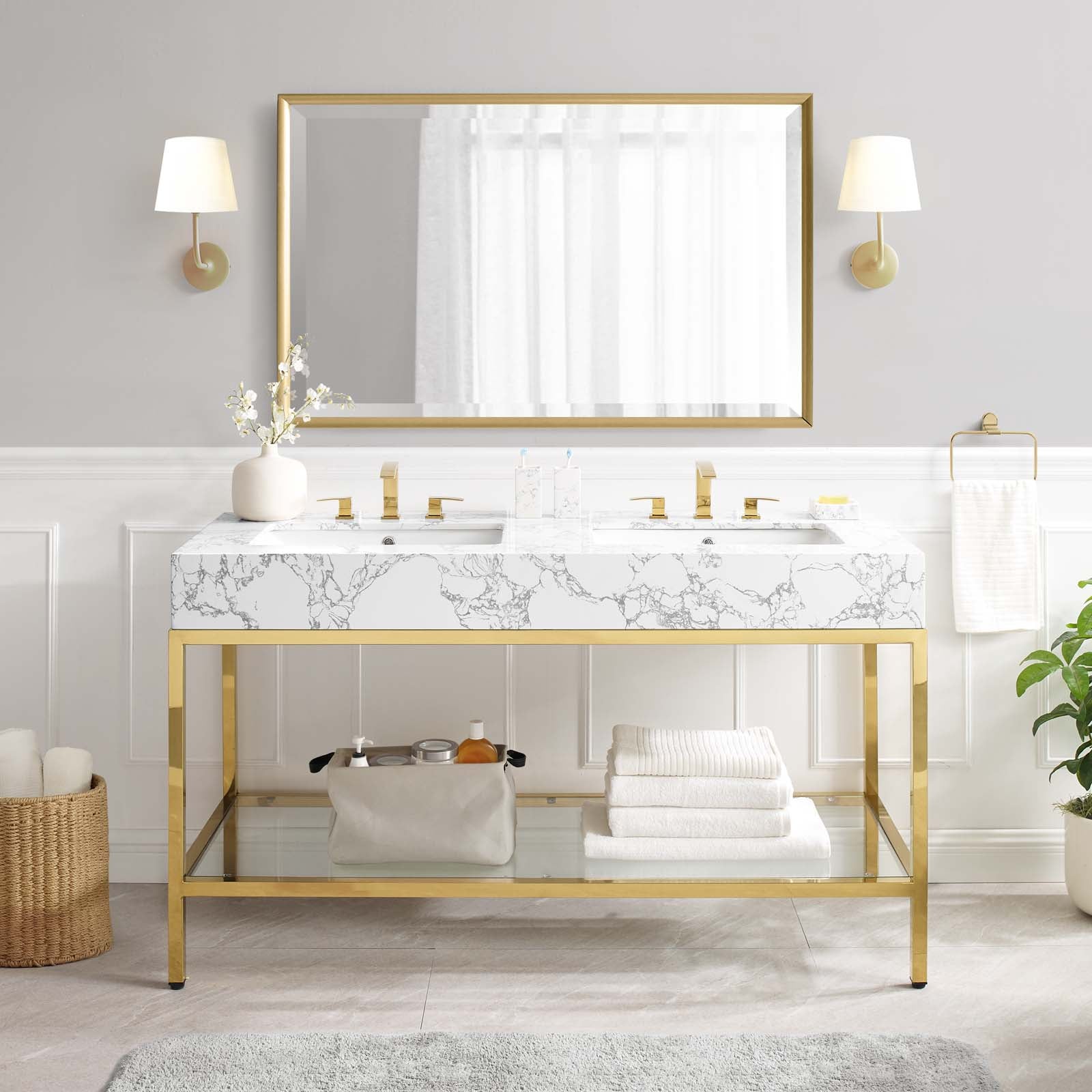Kingsley 60" Gold Stainless Steel Bathroom Vanity-Bathroom Vanity-Modway-Wall2Wall Furnishings