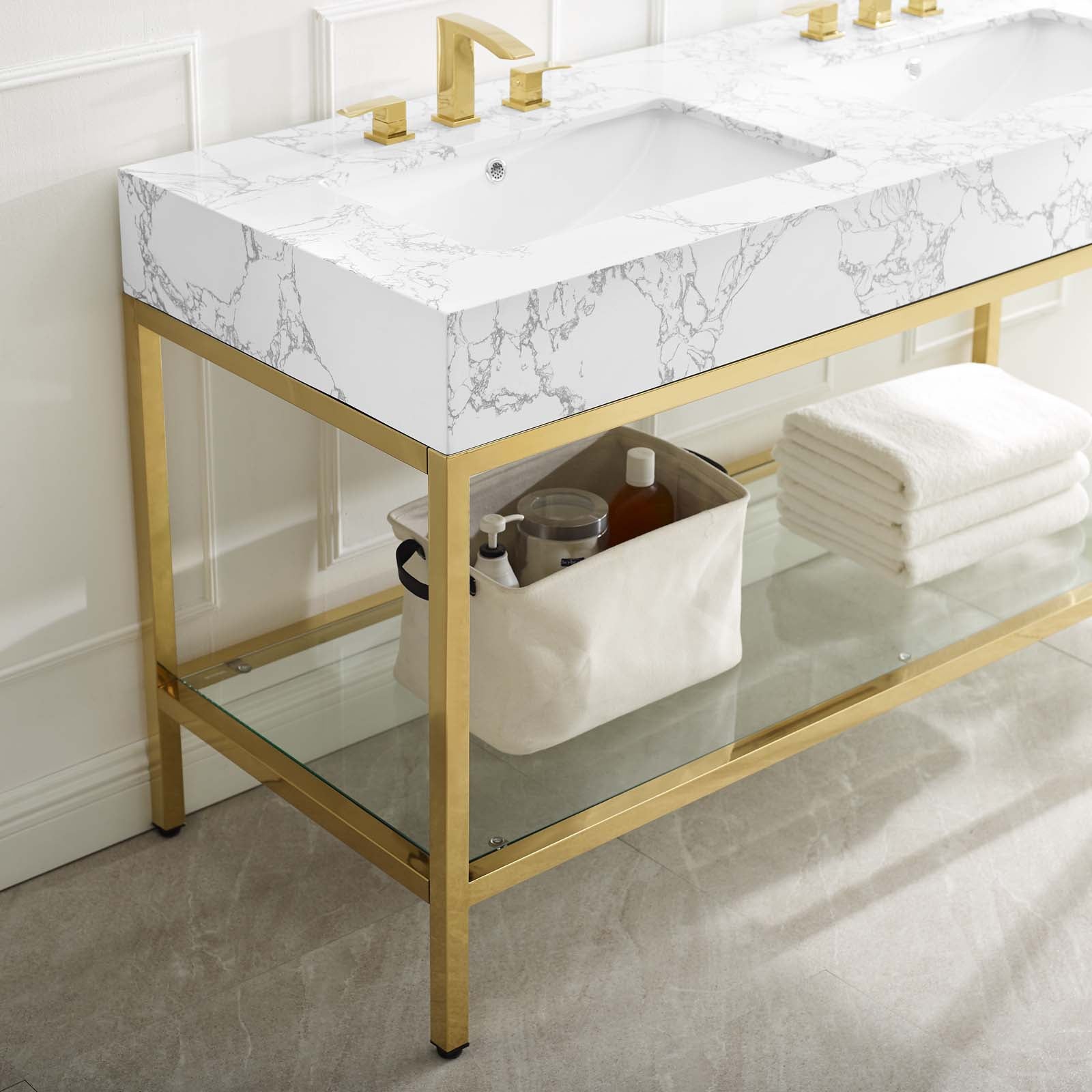 Kingsley 60" Gold Stainless Steel Bathroom Vanity-Bathroom Vanity-Modway-Wall2Wall Furnishings