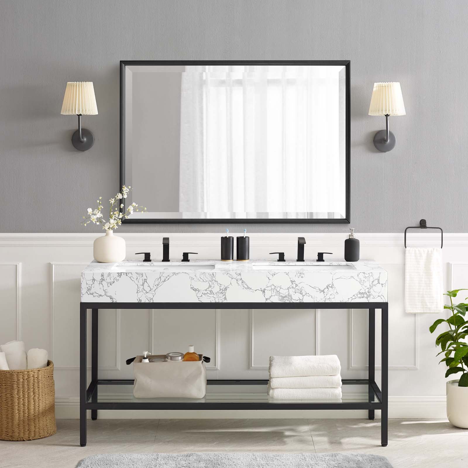 Kingsley 60" Black Stainless Steel Bathroom Vanity-Bathroom Vanity-Modway-Wall2Wall Furnishings