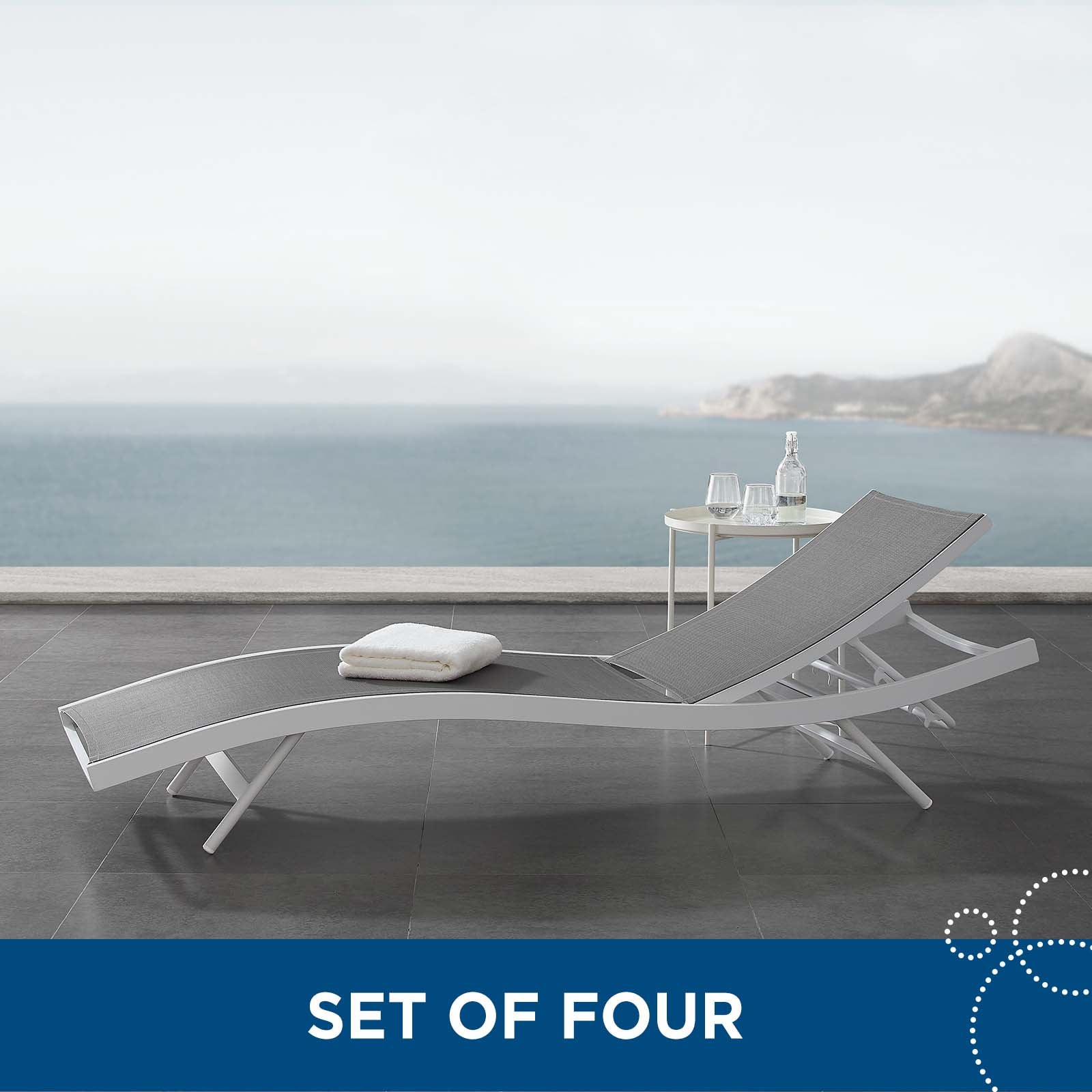 Glimpse Outdoor Patio Mesh Chaise Lounge Set of 4-Outdoor Set-Modway-Wall2Wall Furnishings