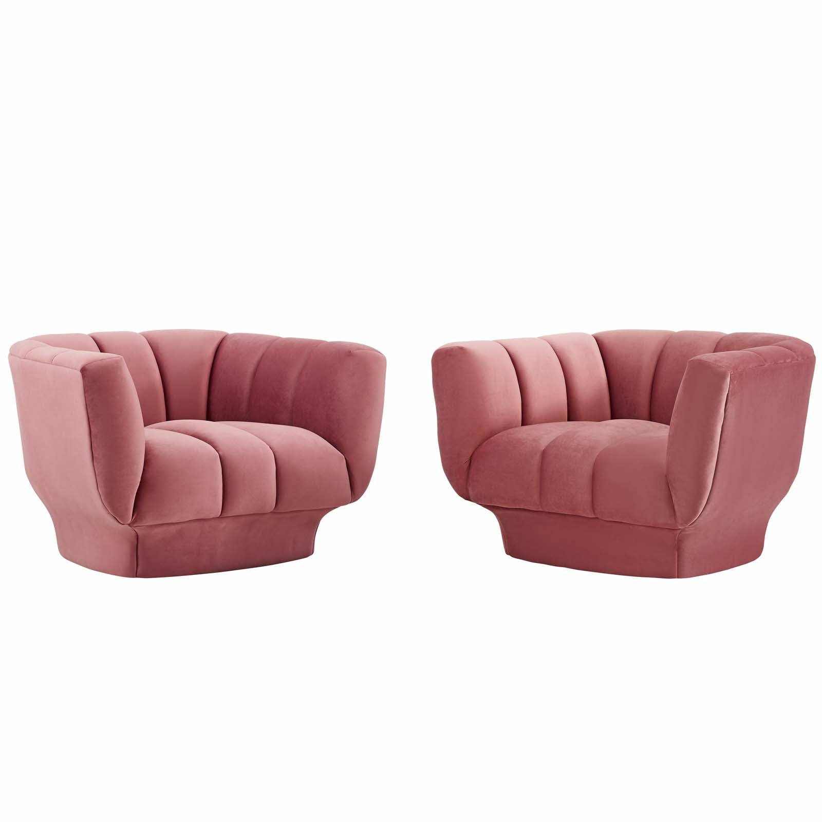 Entertain Vertical Channel Tufted Performance Velvet Armchair Set of 2-Sofa Set-Modway-Wall2Wall Furnishings