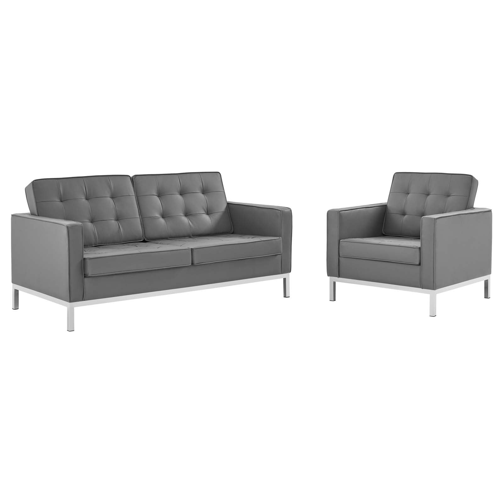 Loft Tufted Upholstered Faux Leather Loveseat and Armchair Set-Sofa Set-Modway-Wall2Wall Furnishings