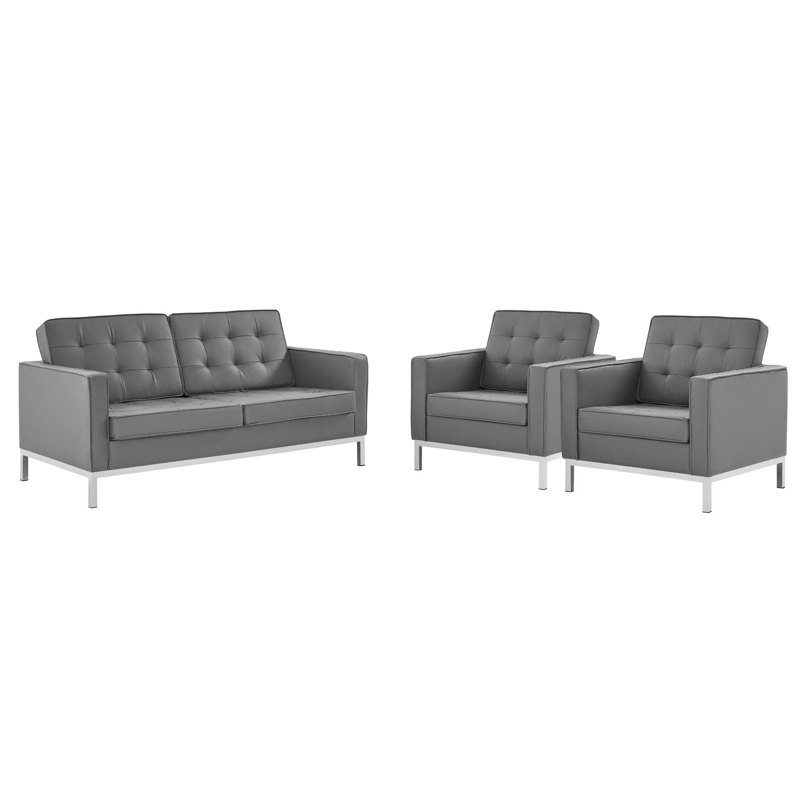 Loft 3 Piece Tufted Upholstered Faux Leather Set-Sofa Set-Modway-Wall2Wall Furnishings