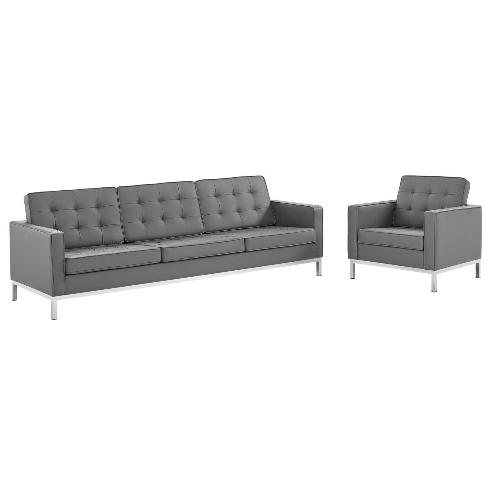 Loft Tufted Upholstered Faux Leather Sofa and Armchair Set-Sofa Set-Modway-Wall2Wall Furnishings