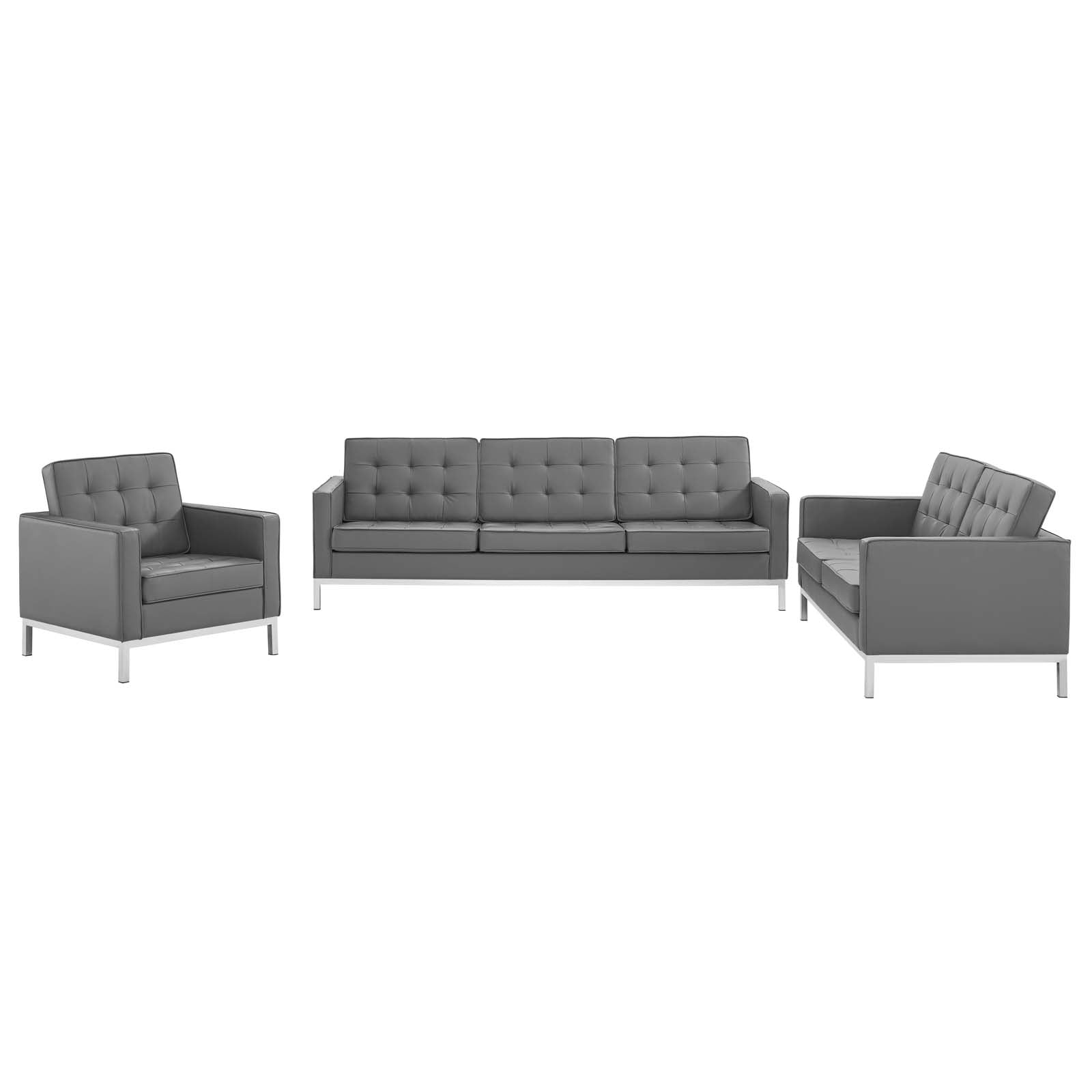 Loft Tufted Upholstered Faux Leather 3 Piece Set-Sofa Set-Modway-Wall2Wall Furnishings