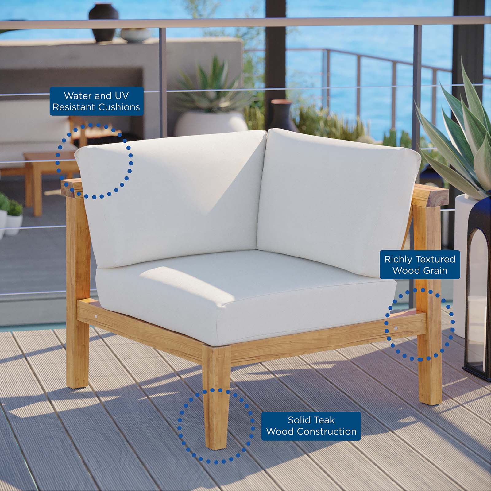 Bayport Outdoor Patio Teak Wood Corner Chair-Outdoor Corner Chair-Modway-Wall2Wall Furnishings