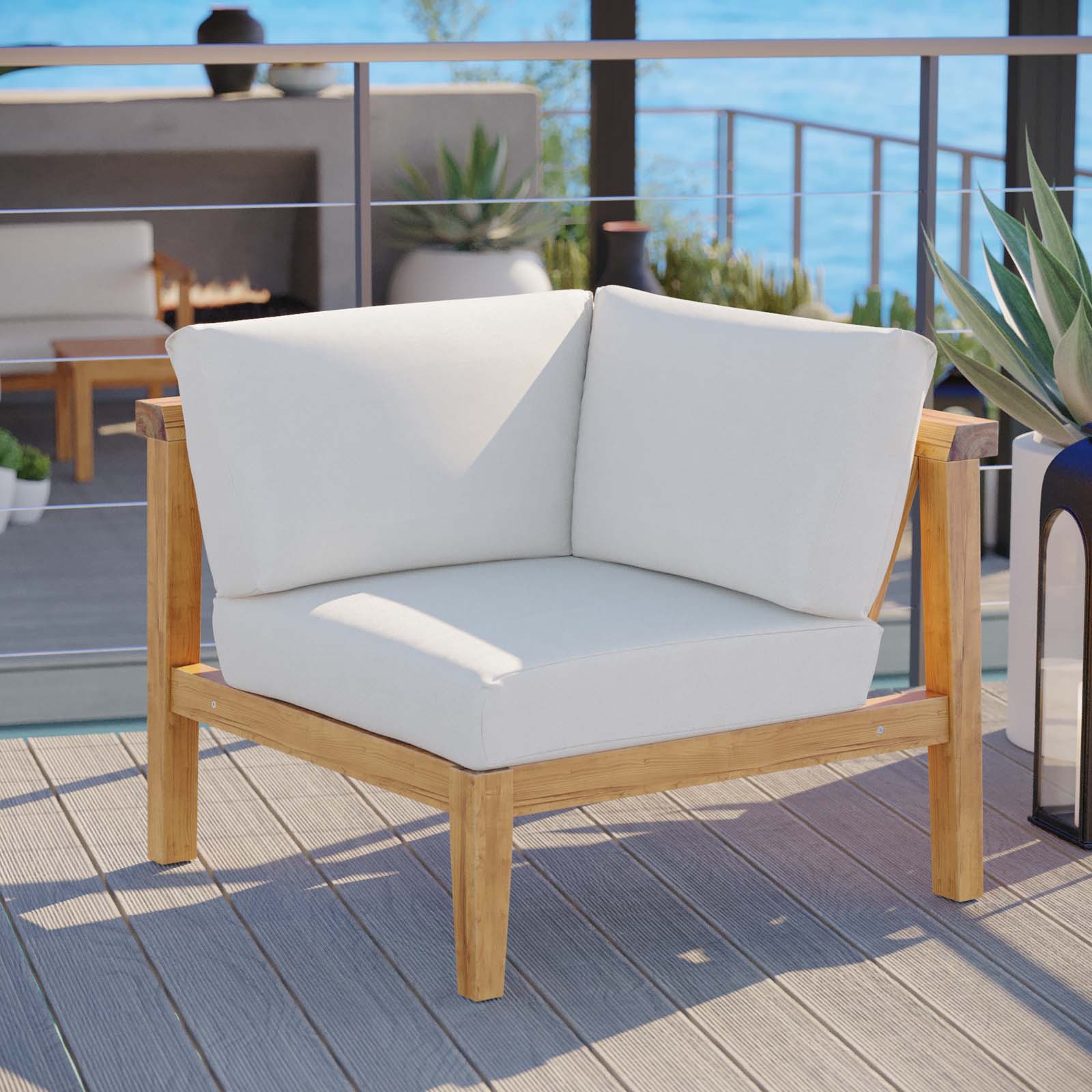 Bayport Outdoor Patio Teak Wood Corner Chair-Outdoor Corner Chair-Modway-Wall2Wall Furnishings