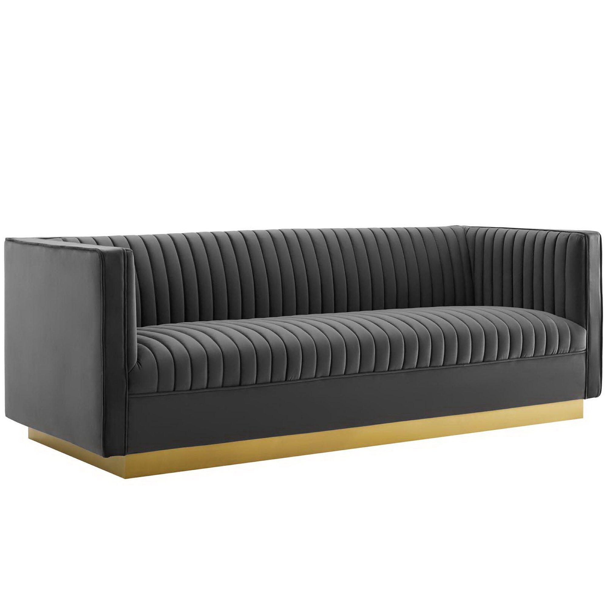 Sanguine Vertical Channel Tufted Upholstered Performance Velvet Sofa and Armchair Set
