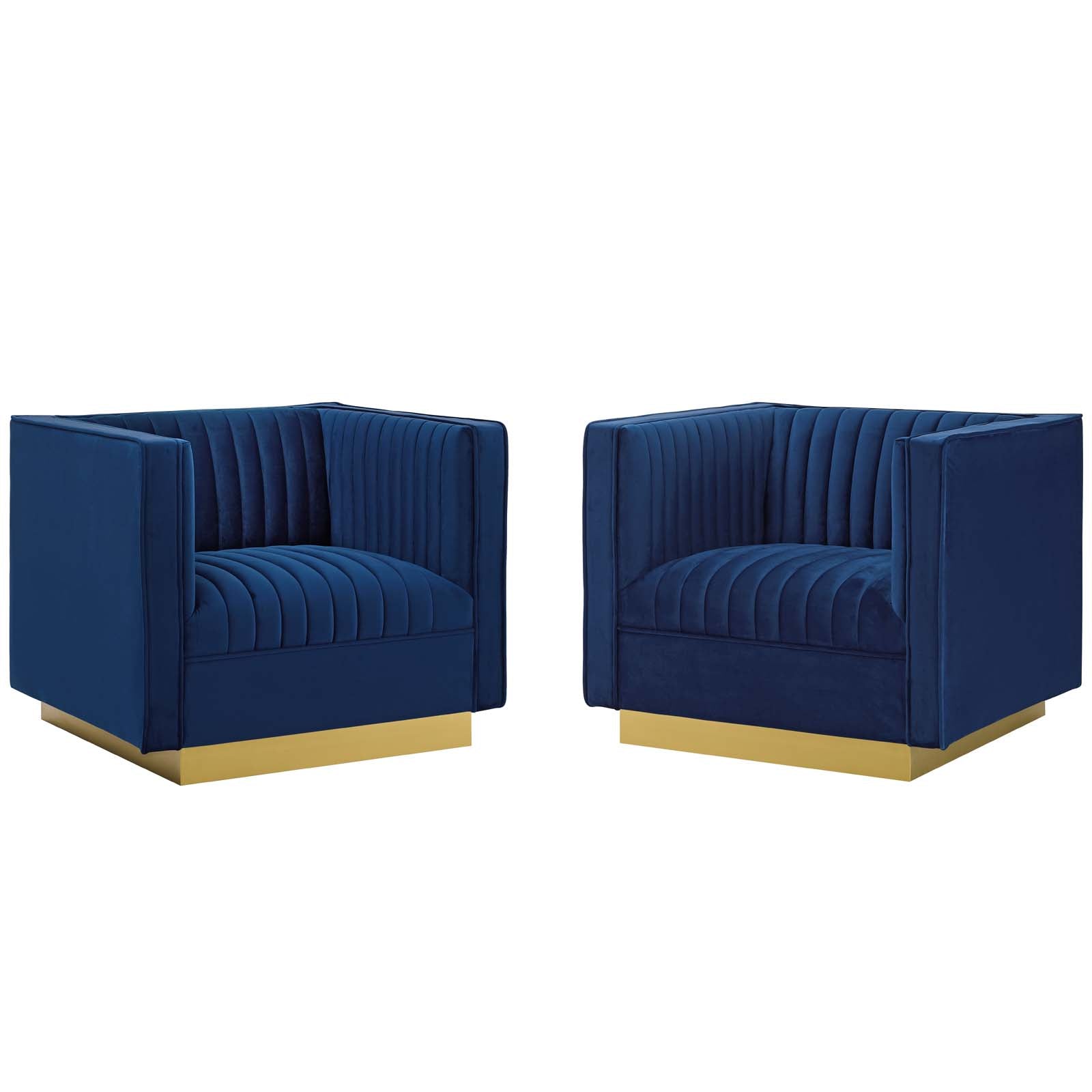 Sanguine Vertical Channel Tufted Upholstered Performance Velvet Armchair Set of 2-Sofa Set-Modway-Wall2Wall Furnishings