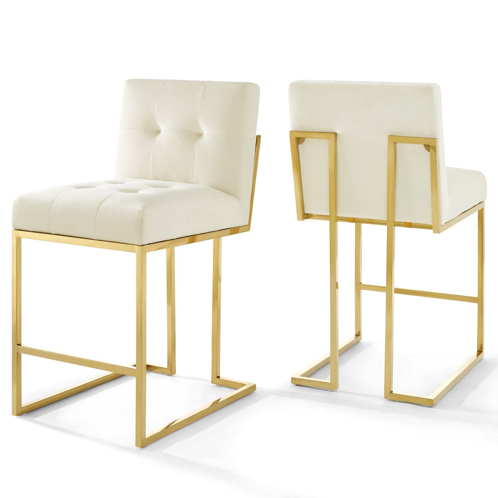 Privy Gold Stainless Steel Performance Velvet Counter Stool Set of 2-Counter Stool-Modway-Wall2Wall Furnishings
