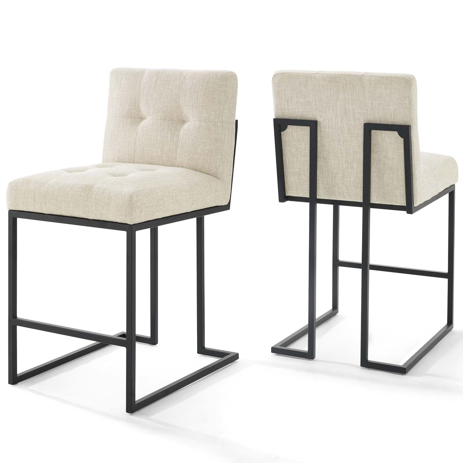 Privy Black Stainless Steel Upholstered Fabric Counter Stool Set of 2-Counter Stool-Modway-Wall2Wall Furnishings