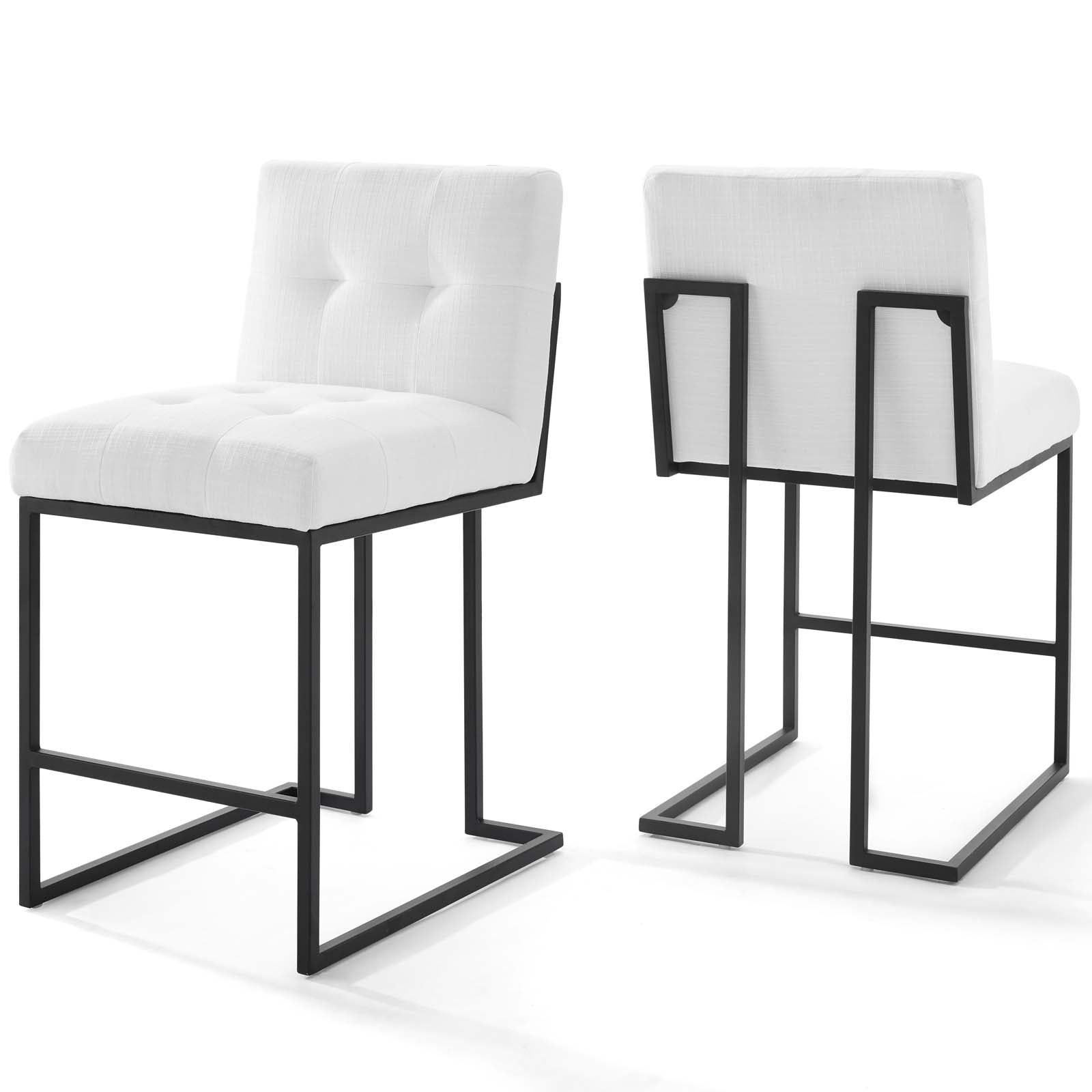 Privy Black Stainless Steel Upholstered Fabric Counter Stool Set of 2-Counter Stool-Modway-Wall2Wall Furnishings