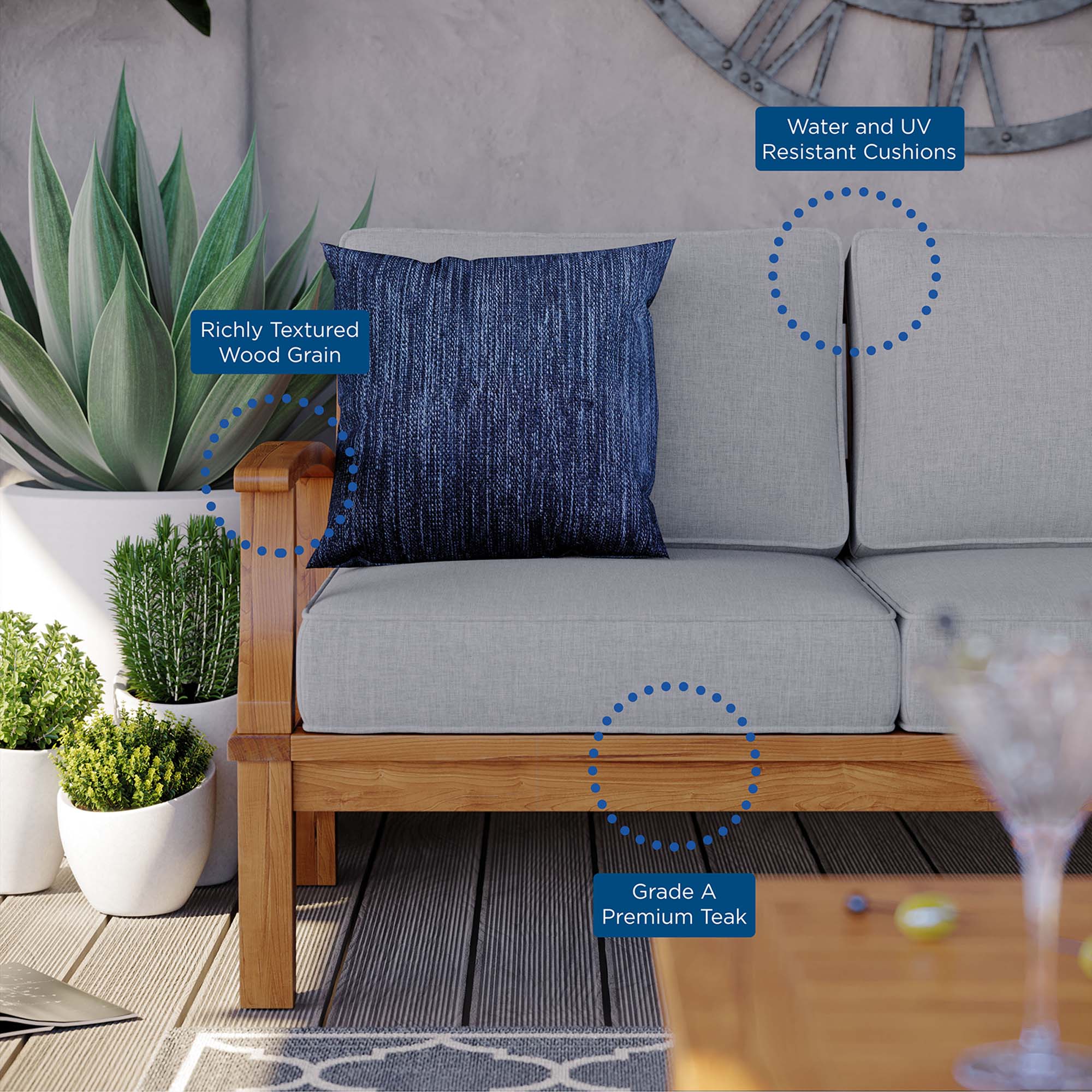 Marina Outdoor Patio Teak Sofa