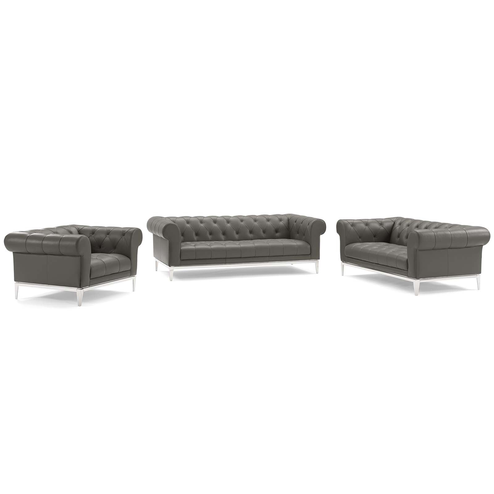 Idyll 3 Piece Upholstered Leather Set-Sofa Set-Modway-Wall2Wall Furnishings