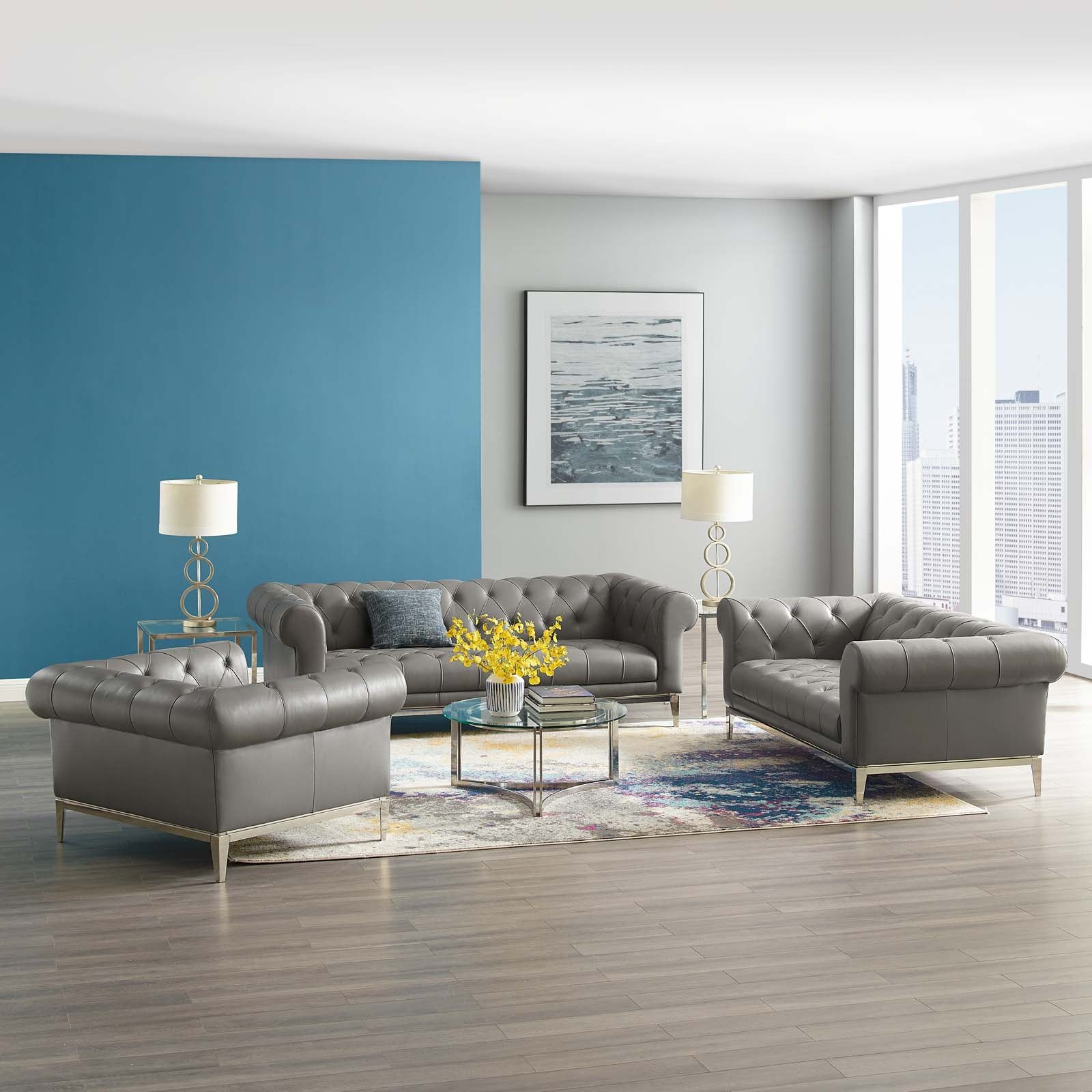 Idyll 3 Piece Upholstered Leather Set-Sofa Set-Modway-Wall2Wall Furnishings