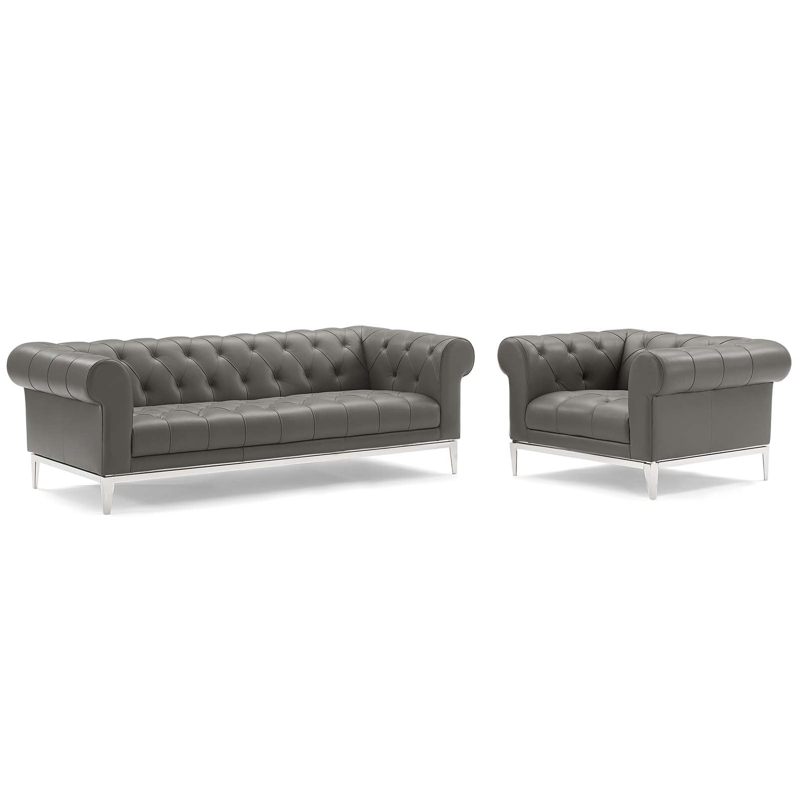 Idyll Tufted Upholstered Leather Sofa and Armchair Set-Sofa Set-Modway-Wall2Wall Furnishings