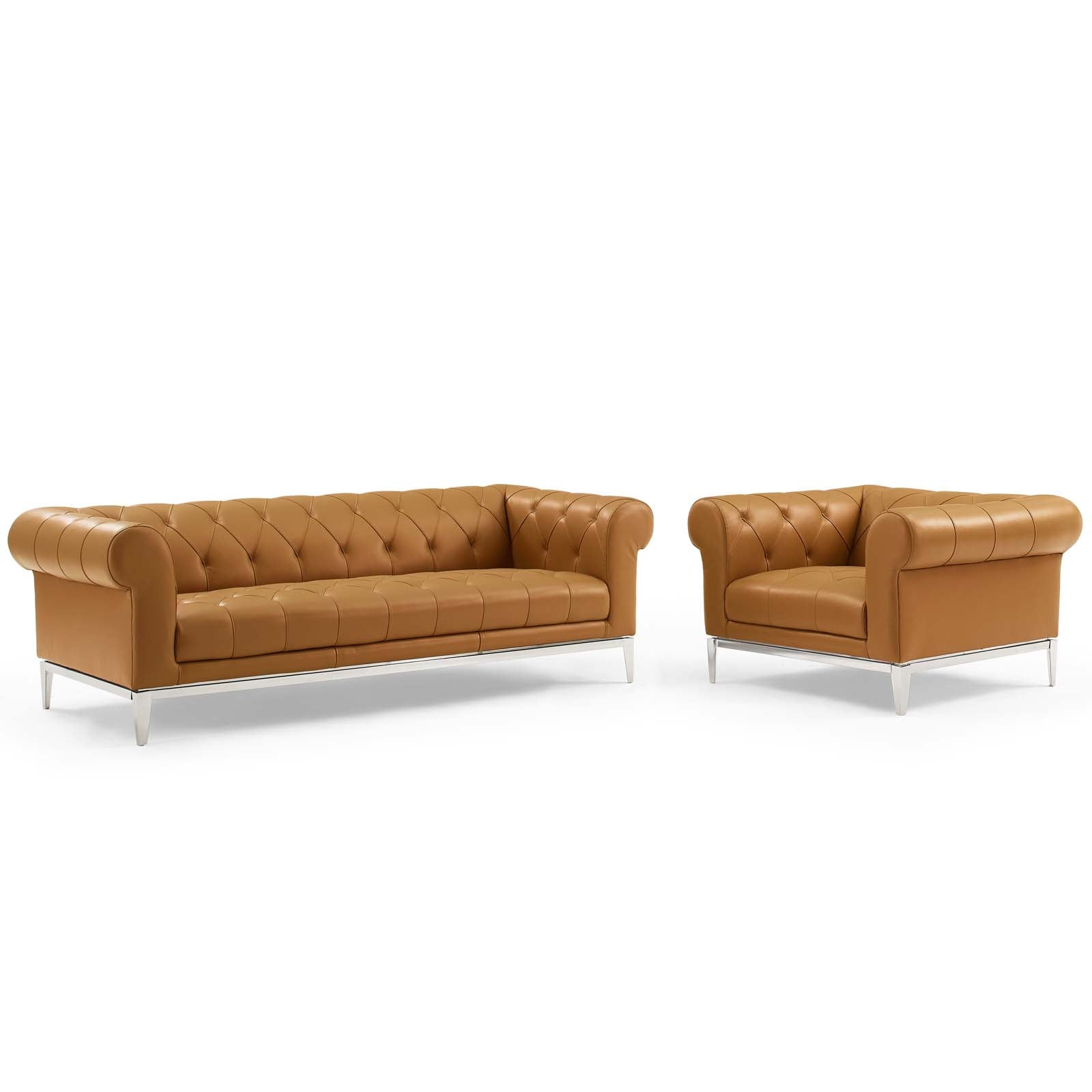 Idyll Tufted Upholstered Leather Sofa and Armchair Set-Sofa Set-Modway-Wall2Wall Furnishings