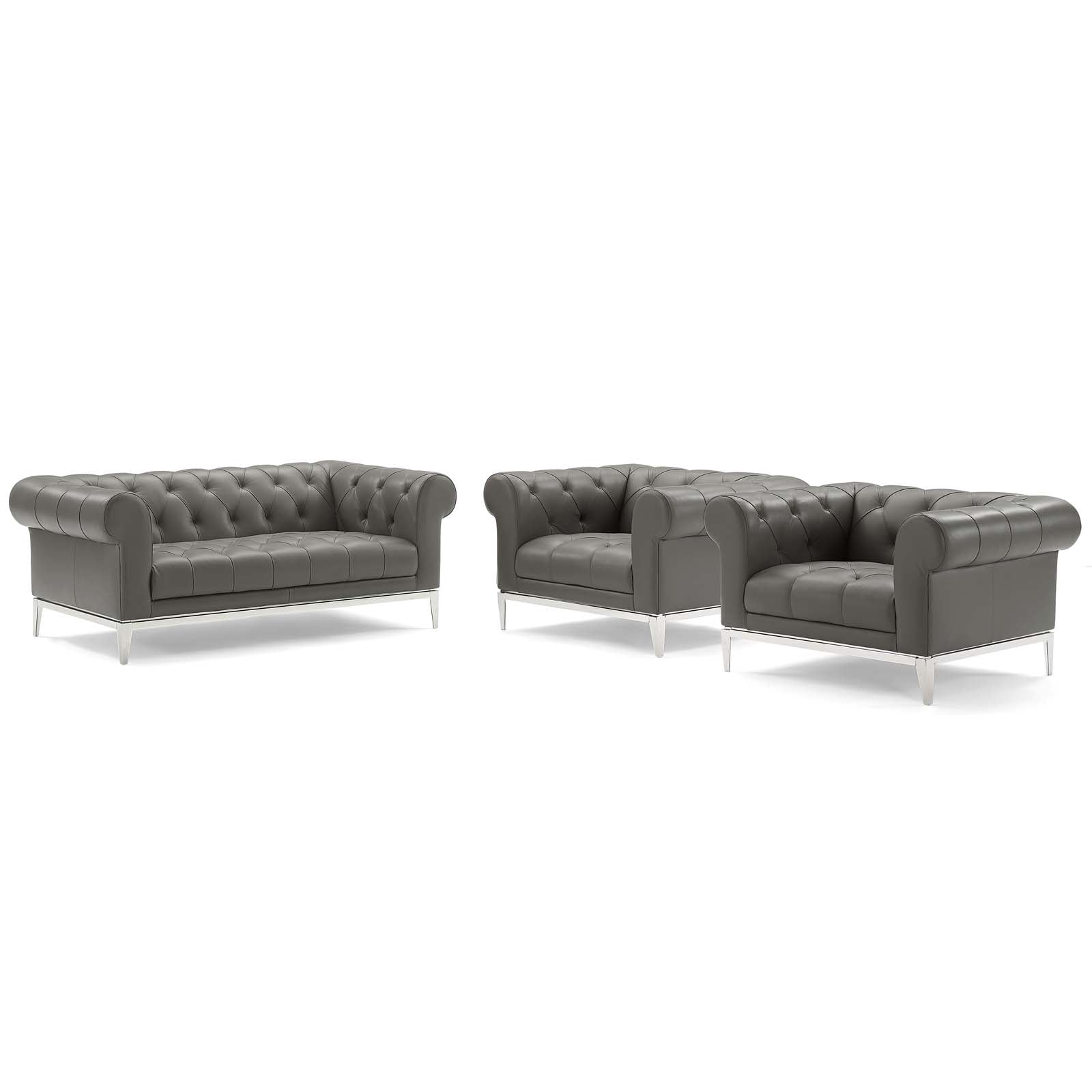 Idyll Tufted Upholstered Leather 3 Piece Set-Sofa Set-Modway-Wall2Wall Furnishings