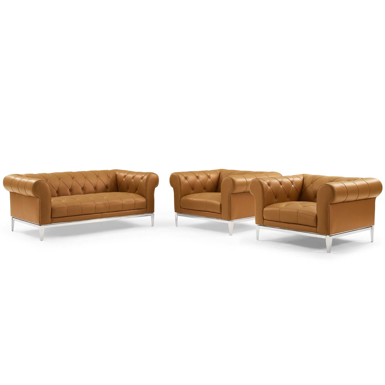 Idyll Tufted Upholstered Leather 3 Piece Set-Sofa Set-Modway-Wall2Wall Furnishings