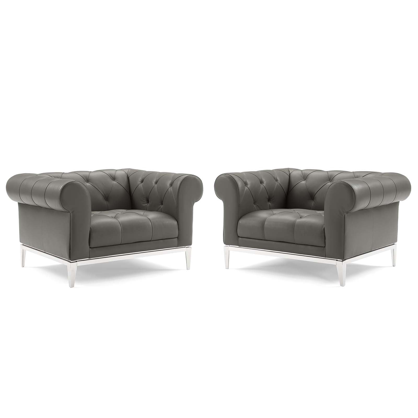 Idyll Tufted Upholstered Leather Armchair Set of 2-Sofa Set-Modway-Wall2Wall Furnishings