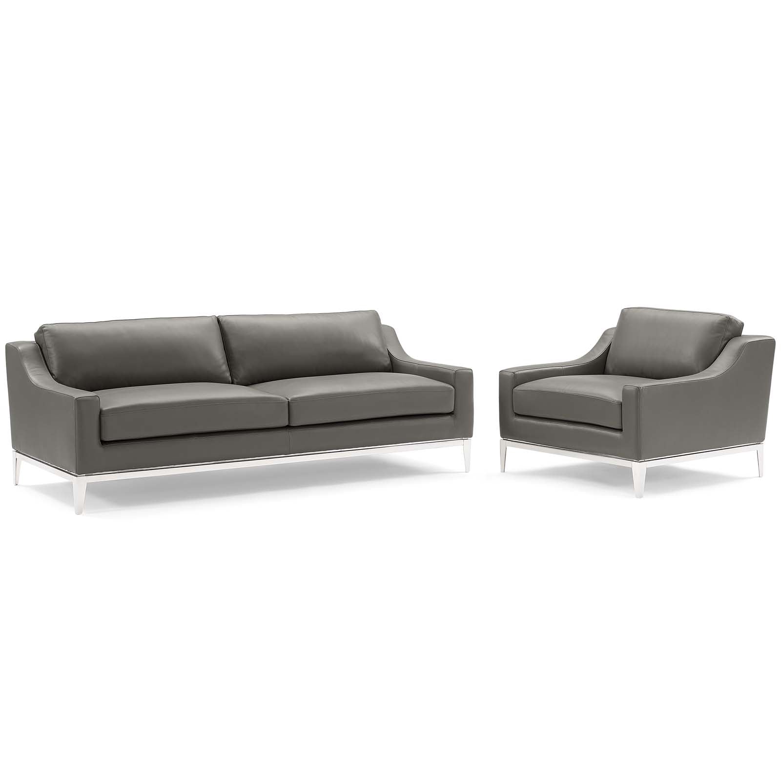 Harness Stainless Steel Base Leather Sofa & Armchair Set-Sofa Set-Modway-Wall2Wall Furnishings