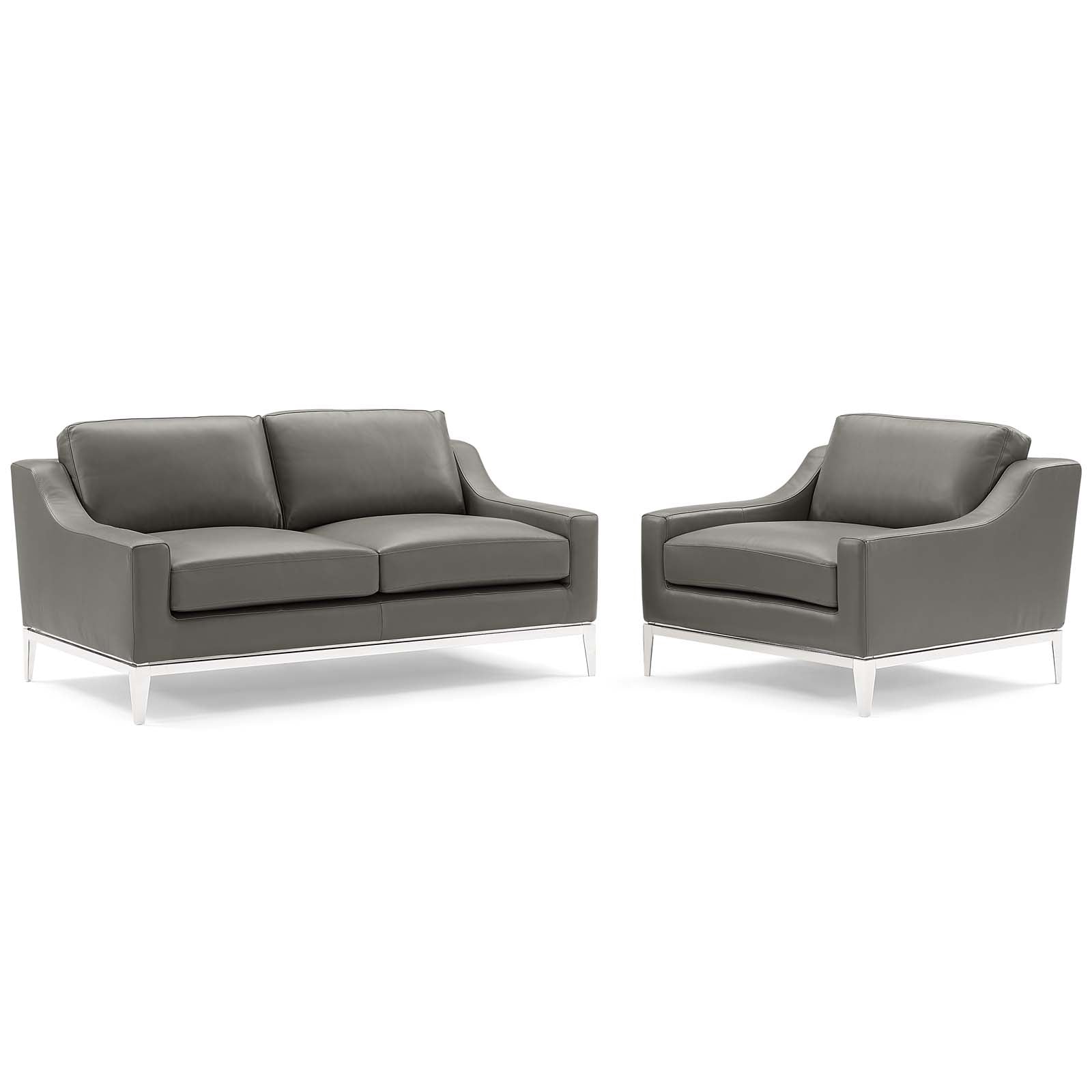 Harness Stainless Steel Base Leather Loveseat & Armchair Set-Sofa Set-Modway-Wall2Wall Furnishings