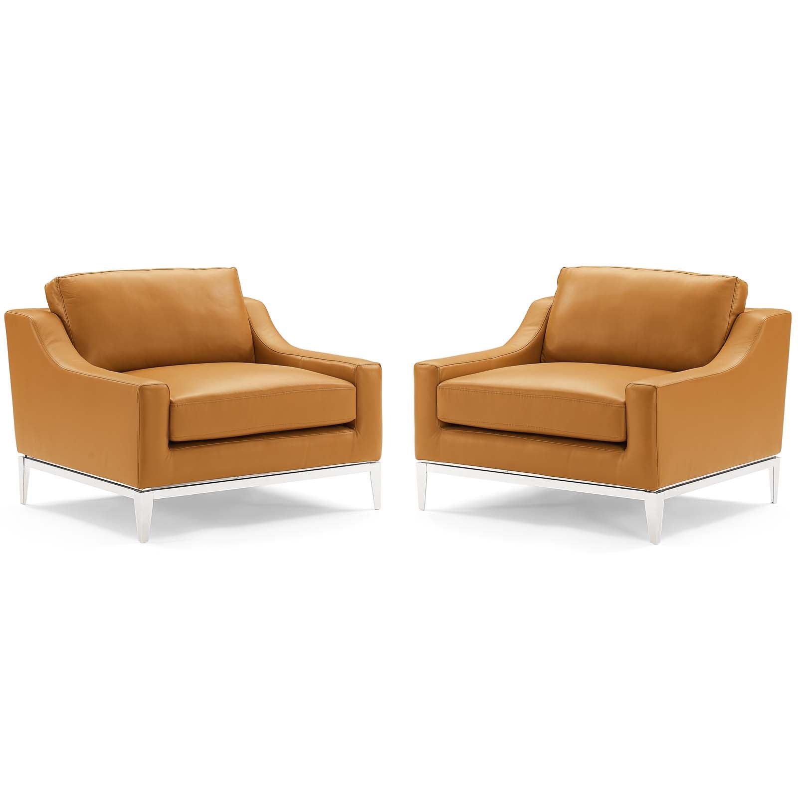Harness Stainless Steel Base Leather Armchair Set of 2-Sofa Set-Modway-Wall2Wall Furnishings