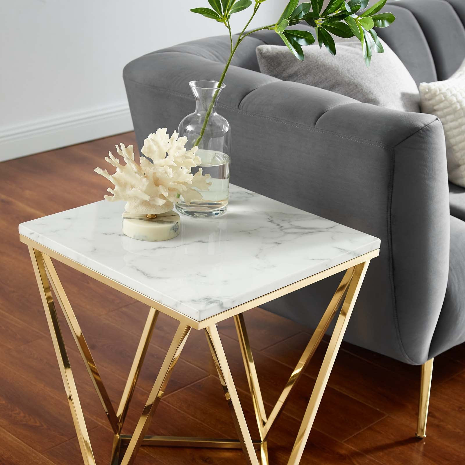 Vertex Gold Metal Stainless Steel End Table-End Table-Modway-Wall2Wall Furnishings