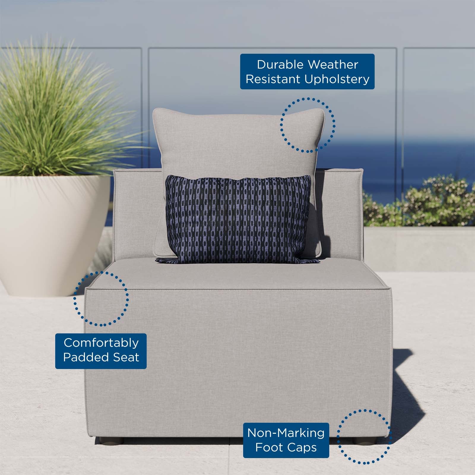 Saybrook Outdoor Patio Upholstered Sectional Sofa Armless Chair-Outdoor Sofa-Modway-Wall2Wall Furnishings