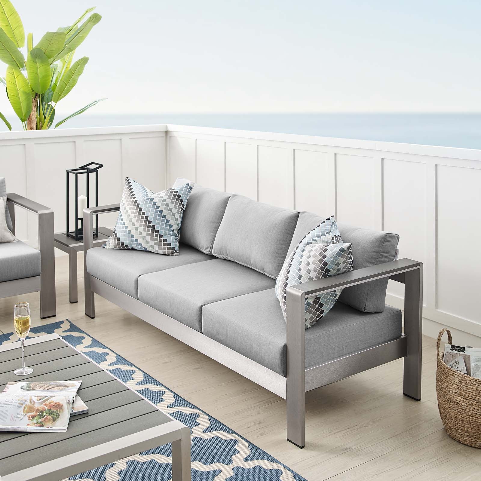 Shore Sunbrella® Fabric Aluminum Outdoor Patio Sofa-Outdoor Sofa-Modway-Wall2Wall Furnishings