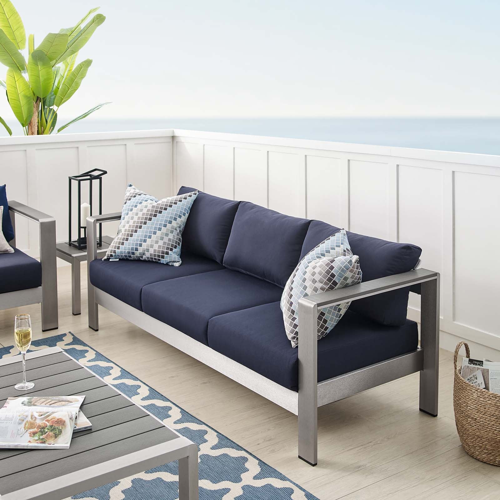 Shore Sunbrella® Fabric Aluminum Outdoor Patio Sofa-Outdoor Sofa-Modway-Wall2Wall Furnishings