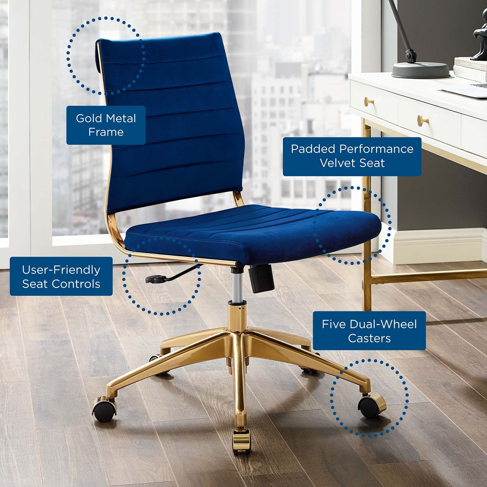 Jive Armless Mid Back Performance Velvet Office Chair-Desk Chair-Modway-Wall2Wall Furnishings