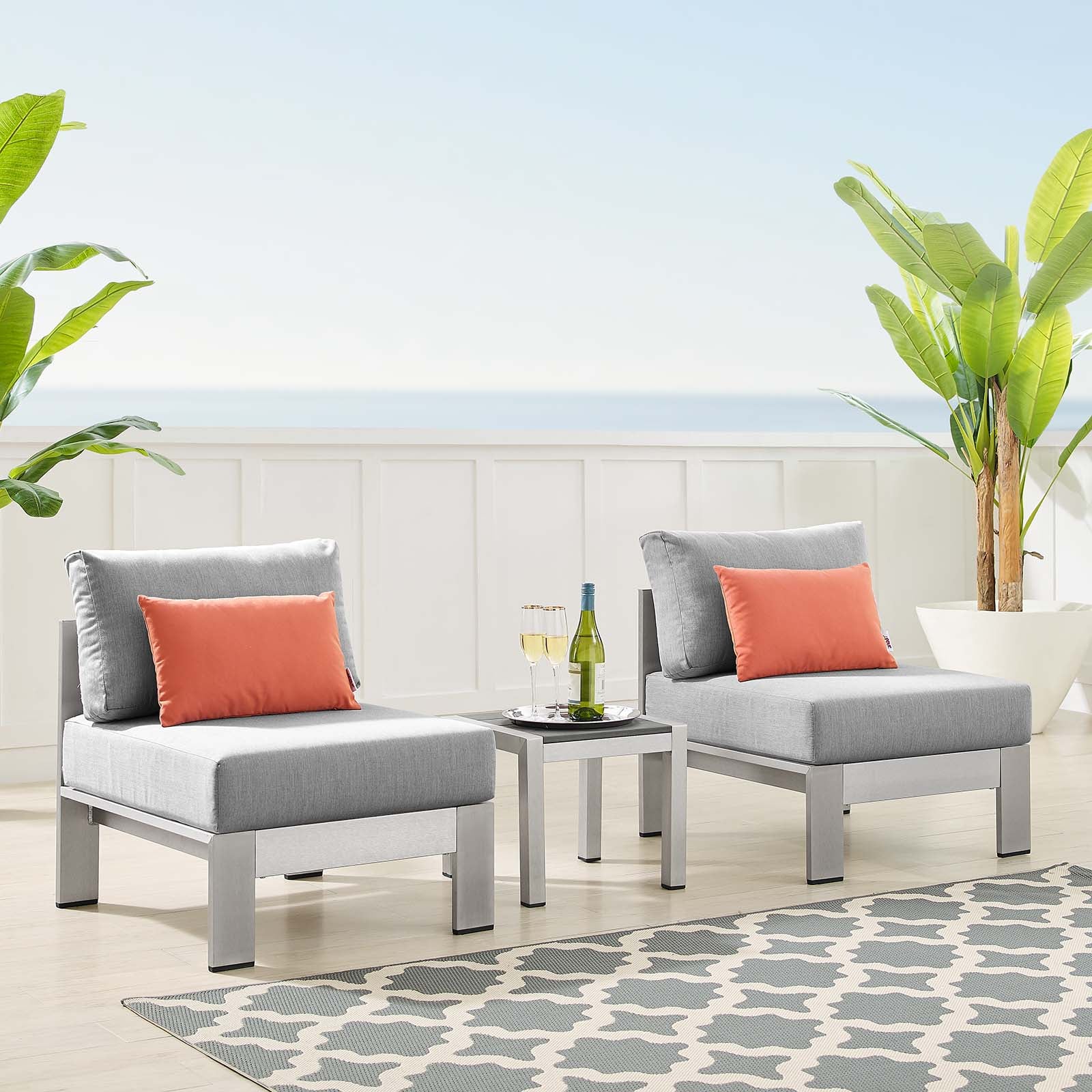 Shore Sunbrella® Fabric Outdoor Patio Aluminum 3 Piece Set-Outdoor Set-Modway-Wall2Wall Furnishings