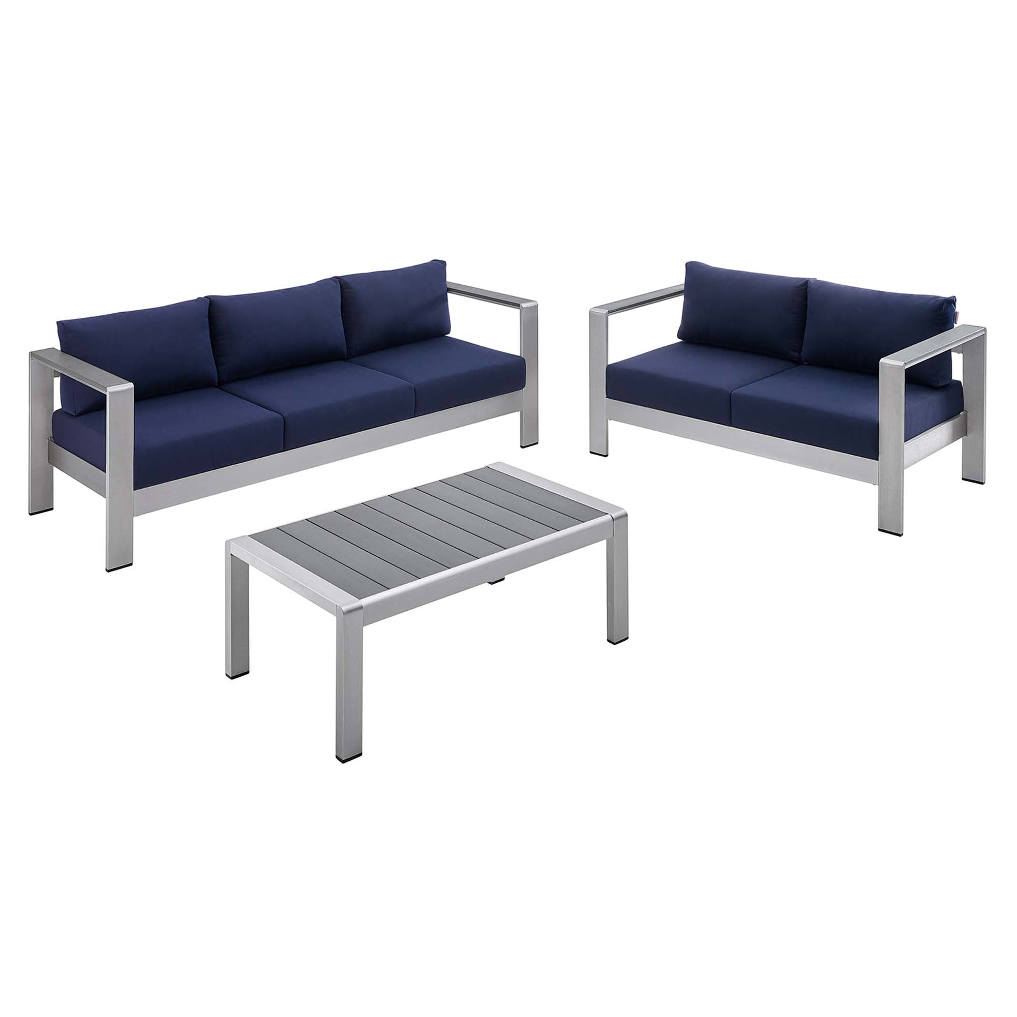Shore 3 Piece Sunbrella® Fabric Outdoor Patio Aluminum Set