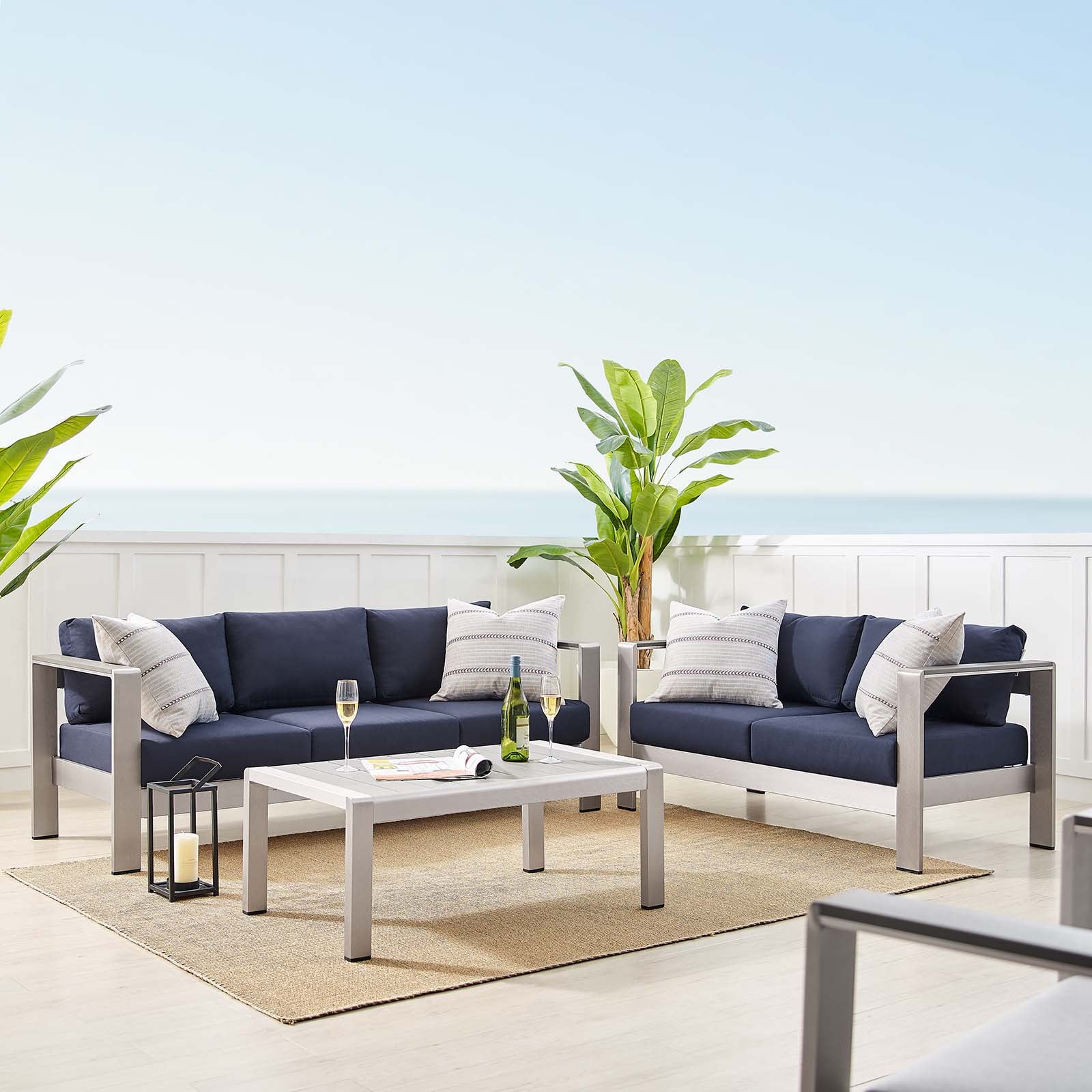 Shore Sunbrella® Fabric Outdoor Patio Aluminum 3 Piece Set-Outdoor Set-Modway-Wall2Wall Furnishings