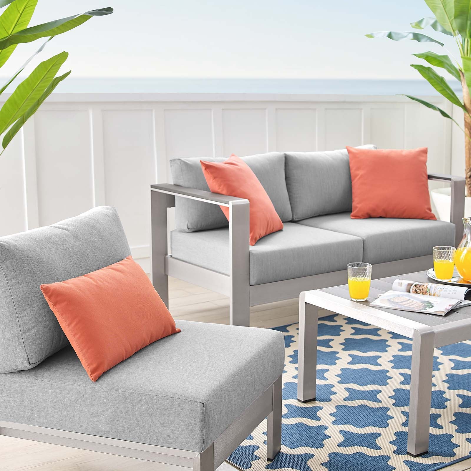 Shore Sunbrella® Fabric Outdoor Patio Aluminum 4 Piece Set-Outdoor Set-Modway-Wall2Wall Furnishings