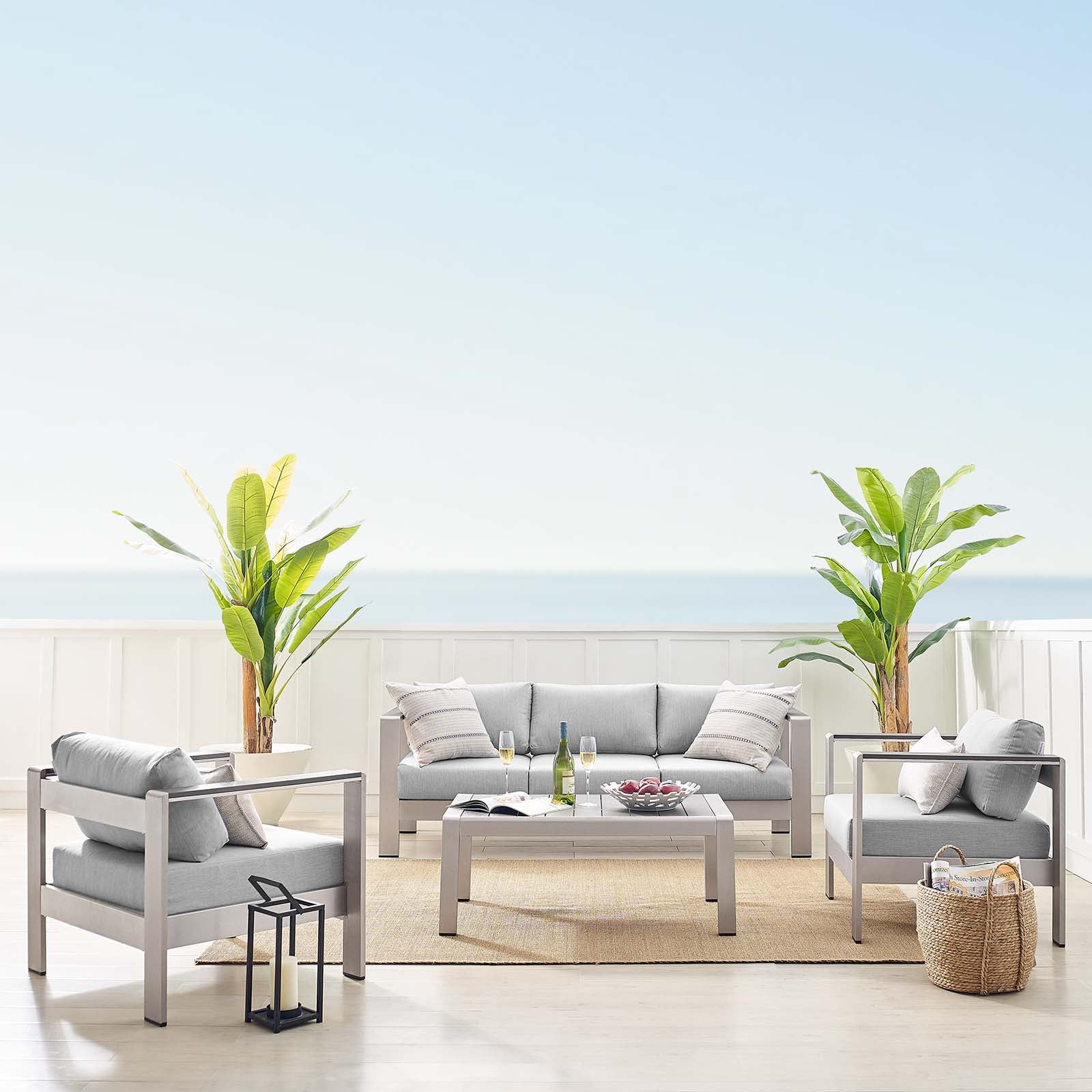Shore Sunbrella® Fabric Outdoor Patio Aluminum 4 Piece Set-Outdoor Set-Modway-Wall2Wall Furnishings