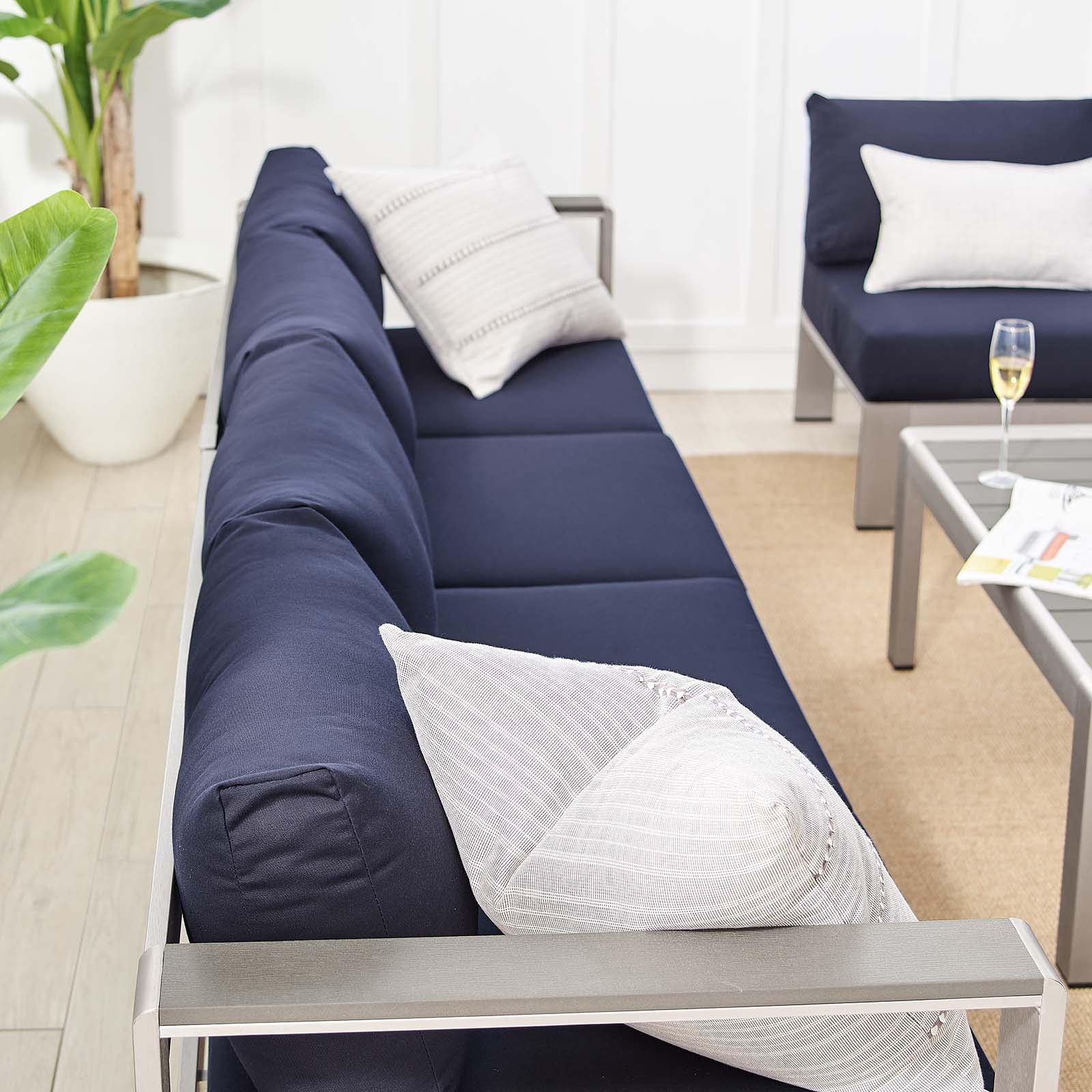 Shore Sunbrella® Fabric Outdoor Patio Aluminum 5 Piece Sectional Sofa Set-Outdoor Set-Modway-Wall2Wall Furnishings