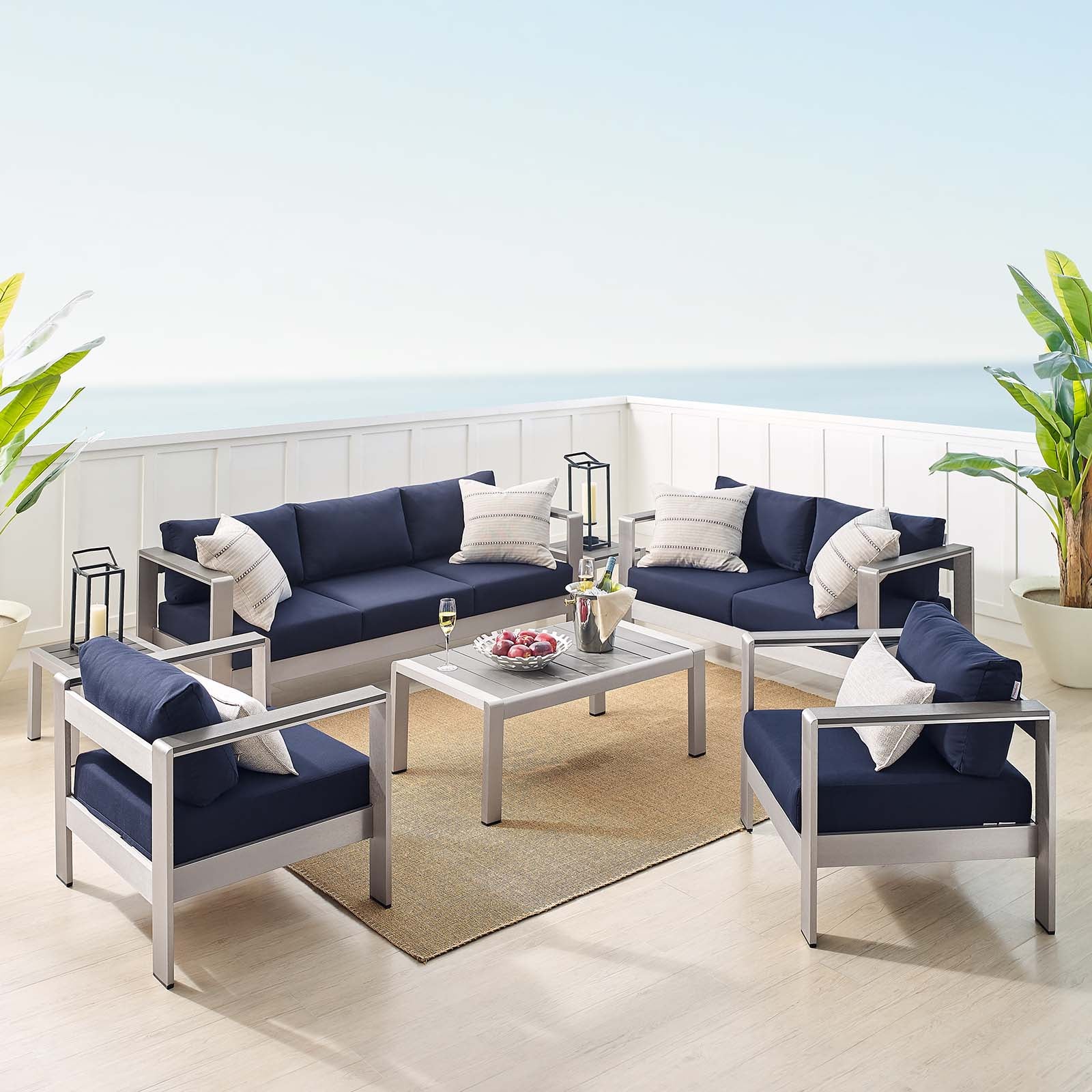 Shore Sunbrella® Fabric Outdoor Patio Aluminum 7 Piece Set-Outdoor Set-Modway-Wall2Wall Furnishings