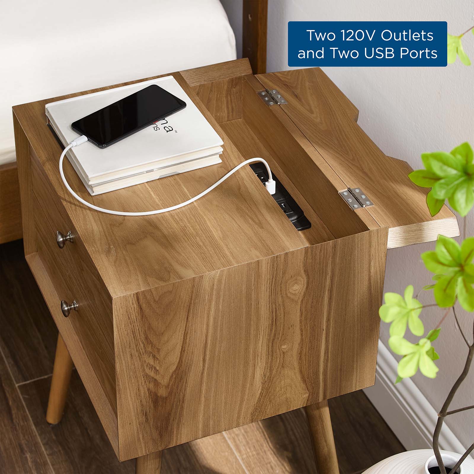 Ember Wood Nightstand With USB Ports-Nightstand-Modway-Wall2Wall Furnishings