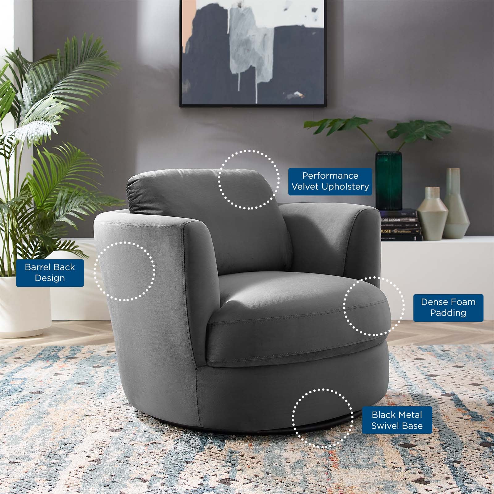 Pirouette Performance Velvet Swivel Armchair-Arm Chair-Modway-Wall2Wall Furnishings