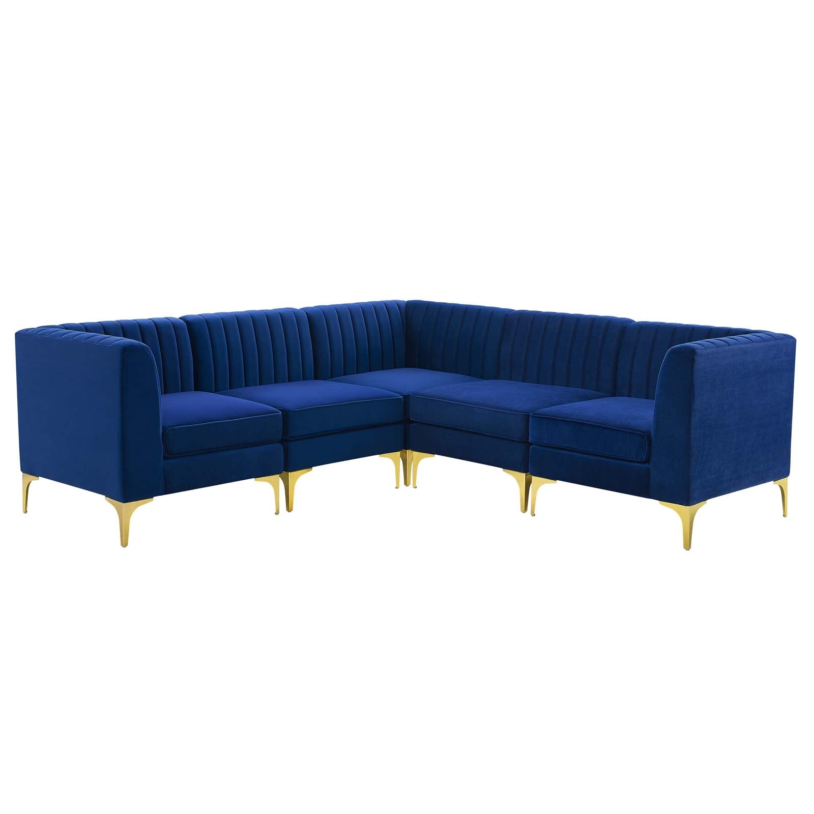 Triumph Channel Tufted Performance Velvet 5-Piece Sectional Sofa-Sectional-Modway-Wall2Wall Furnishings