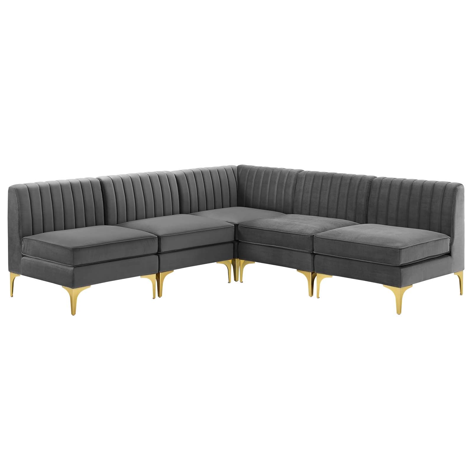 Triumph Channel Tufted Performance Velvet 5-Piece Sectional Sofa-Sectional-Modway-Wall2Wall Furnishings
