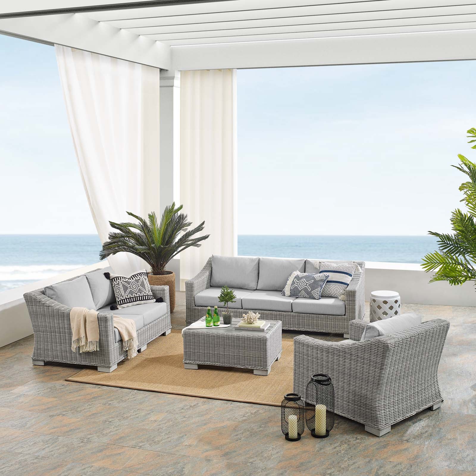 Conway Sunbrella® Outdoor Patio Wicker Rattan 4-Piece Furniture Set-Outdoor Set-Modway-Wall2Wall Furnishings